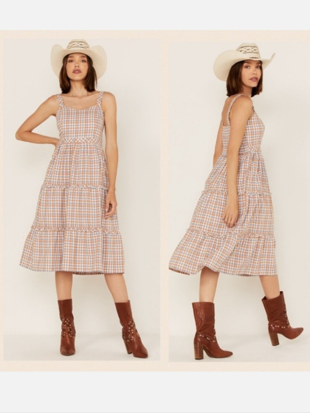 Madewell Blue & White Cotton Blend Gingham Ruffle-tiered Sweetheart Midi Dress